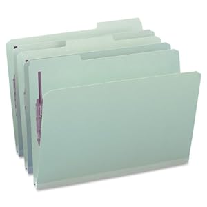 Smead Pressboard Fastener File Folder with SafeSHIELD Fasteners, 2 Fasteners, 1/3-Cut Tab, 1″ Expansion, Legal Size, Gray/Green, 25 per Box (19931)