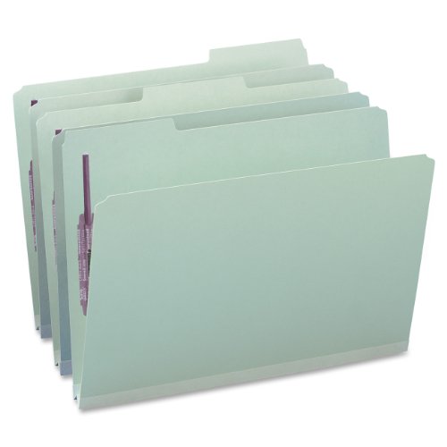 Smead Pressboard Fastener File Folder with SafeSHIELD Fasteners, 2 Fasteners, 1/3-Cut Tab, 1″ Expansion, Legal Size, Gray/Green, 25 per Box (19931)