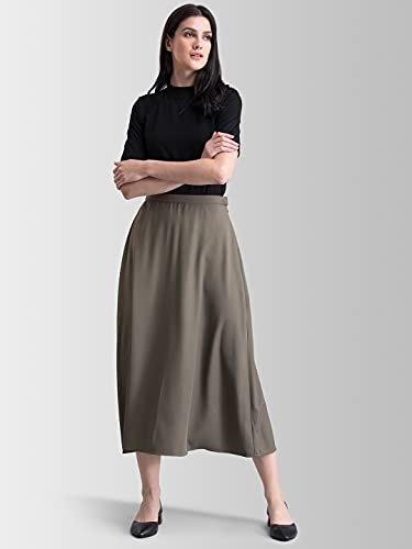 Image of FableStreet Women's Polyester A Line Midi Skirt (Olive) (28) (SK055OLIV-28)