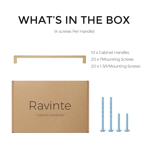 Image of Ravinte Champagne Bronze Kitchen Square Cabinet Handles 10 Inch 10 Pack | Modern Slim Style, Solid Zinc, Square Design, Screws Included, Easy Installation, for Kitchen Drawers & Cupboards