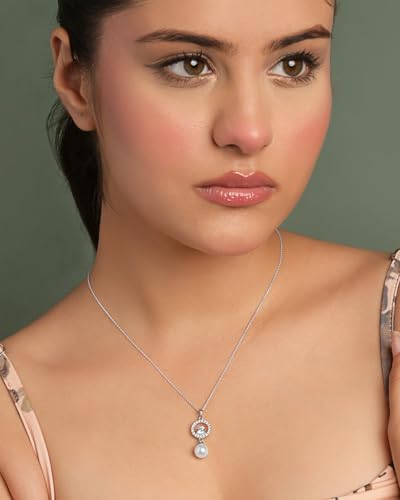 Image of CLARA 925 Sterling Silver Dante Pearl Pendant Earrings Chain Bracelet Ring for Women & Girls| Platinum Plated | Gift for her
