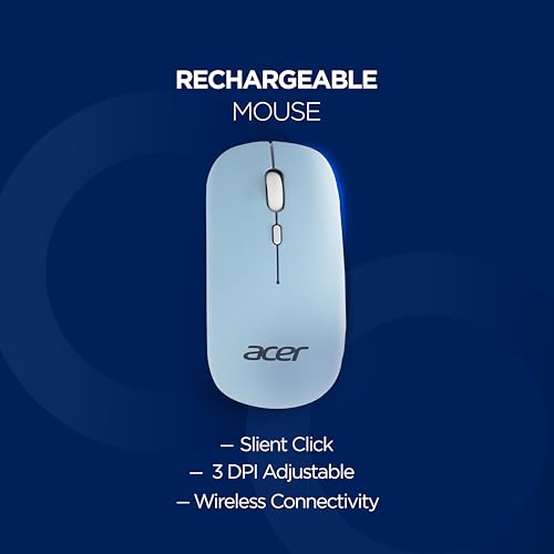 Image of Acer Nano Pad Rechargeable Bluetooth Keyboard & Mouse Combo, 3 DPI Upto 1200 DPI, 78 Keys Anti Slip Back, Ultra Thin Design for Tablet, Laptop, Mobile, 10m Working Distance, Scissor Footed (Blue)