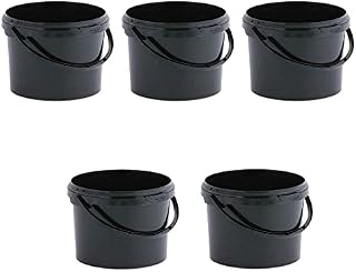 Invopak 5 x 3 Litre Food Grade Plastic Buckets with Lid and Handle, Black, Airtight, Recyclable & BPA Free