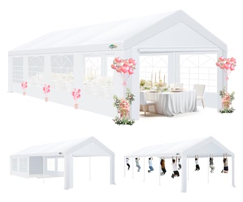COBIZI Partyzelt 3x9m,Metall Gestell Gartenzelt,Pavillon Wasserdicht verdickte PE-Plane,Robustes Zelt mit Vier Windleinen,UV-Schutz 50+, Große Luxus Hochzeitszelt Gartenpavillon 27m²,Weiß