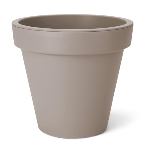 Spetebo Kunststoff Pflanzkübel S klein - 30 cm/beige - Blumenkübel rund für Außen und Innen - Garten Pflanztopf Blumentopf Pflanzgefäß Übertopf
