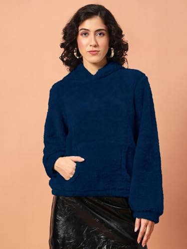 Image of THE DRY STATE Women's Basic Fit Teddy Fur Hoodie with Kangaroo Pocket
