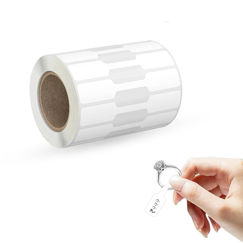 Image of GLUN 1000 Labels Stickers Jewellery Price Tag Sticker, Dumbbell Shape, Non-Tearable Glossy Label, 30x12mm Size, Product Price, Informational, Branding and Promotional Labeling