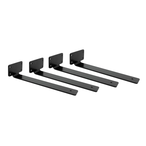 4 Pack 10 Inch Shelf Brackets – Heavy-Duty Black Metal
