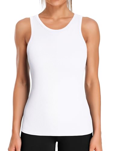 Image of ATTRACO Ribflex Workout Tank Tops for Women Seamless Full Length Gym Tops Athletic Yoga Top Built in Bra