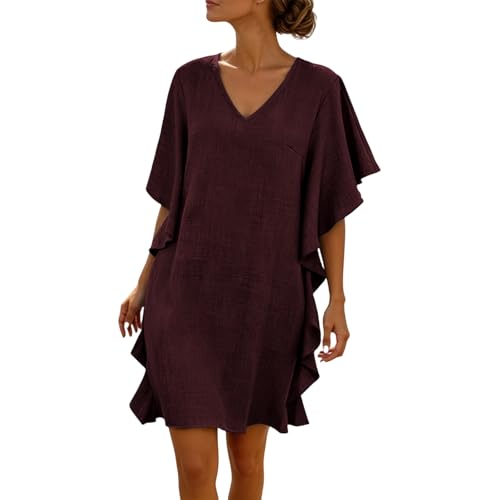 Robe d'été décontractée unie chic à volants col en V