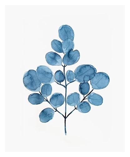 Lienzo de hojas abstractas con estética retro azul tranquilo para decorar salones 2