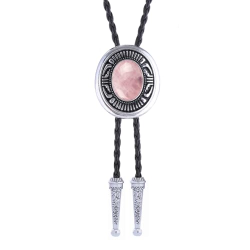 Image of Jeilwiy Bolo Tie for Men Real Stone Westwern Cowboy Ties Silver Bolos Women Leather Necktie Gift for Birthday Christmas
