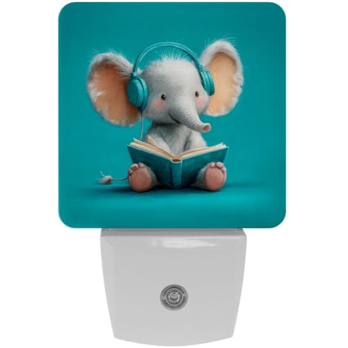 Image of NEWzone Funny Elephant Night Light [2 Pack], Plug in Wall Led Night Lights Decor for Boys Girls Room, Dusk to Dawn Sensor Wall Lamp for Stairway /Bedroom /Kitchen /Nursery Room