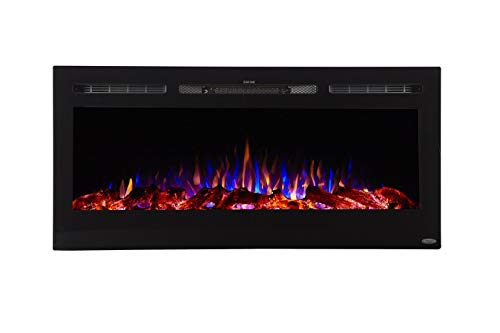 Touchstone 80025 - The Sideline Electric Fireplace - 45 Inch Wide - In Wall Recessed - 5 Flame Settings - Realistic 3 Color Flame - 1500/750 Watt Heater - (Black) - Log & Crystal Hearth Options #TOP1