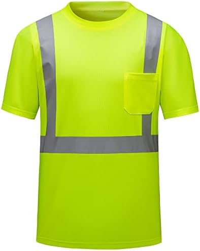 DPSAFETY High Visibility Shirts Quick Dry Safety T Shirts with Reflective Strips and Pocket Short Sleeve Mesh Hi Vis Construction Work Class 2 Shirt for Men/Women Lime,2XL
