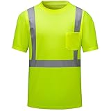 DPSAFETY High Visibility Shirts Quick Dry Safety T Shirts with Reflective Strips and Pocket Short Sl