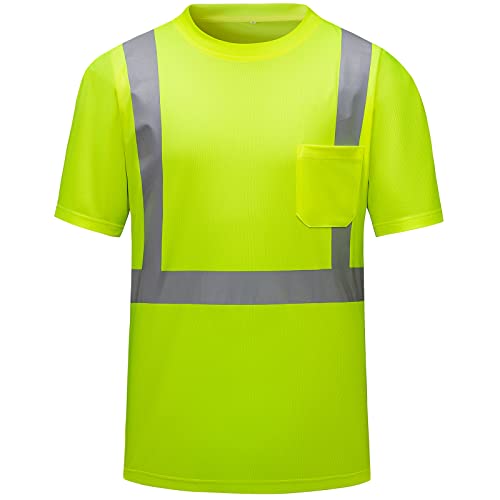DPSAFETY High Visibility Shirts Quick Dry Safety T Shirts with Reflective Strips and Pocket Short Sleeve Mesh Hi Vis Construction Work Class 2 Shirt for Men/Women Lime,Medium by DPSAFETY - Used condition - US$8.33