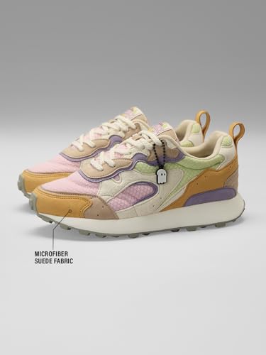 Image of The Souled Store Trailz: Pastel Crest Women and Girls Low Top Sneakers | Light Pink, Green, Lavender & Mustard Retro Trainer with Microfiber Suede, Breathable Mesh & Cushioned Insole