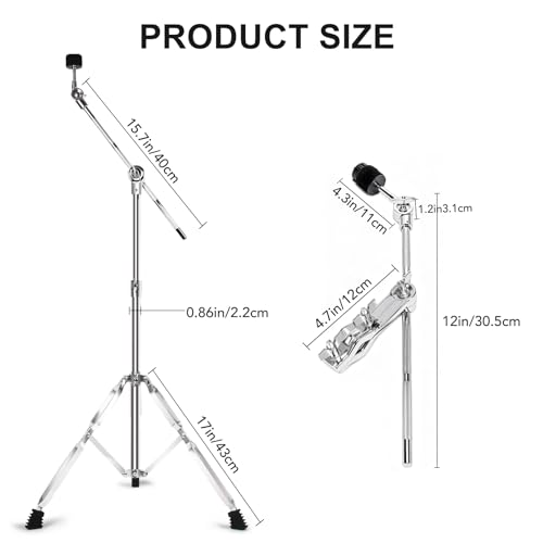 Image of Boom Cymbal Stand with 30CM Cymbal Boom Arm Holder, Adjustable 2-in-1 Straight Boom Cymbal Stand, L-Arm Rod with Bracket Holder Extension Arm Attachment for Mounting Crash, Ride, Splash Cymbals