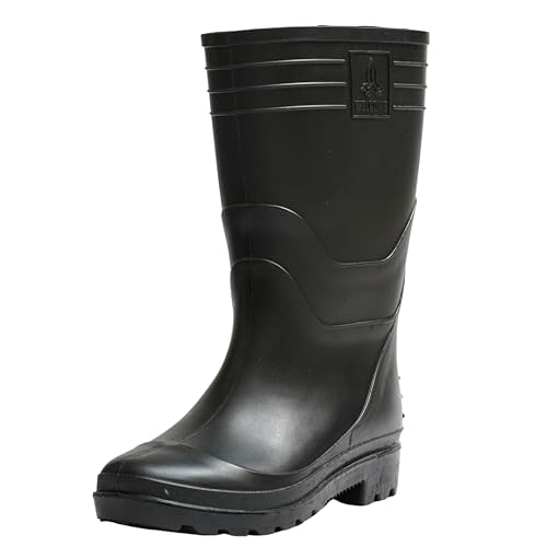 Image of Hillson Welcome Gumboot | Waterproof, Anti-Skid, Comfortable Sole, Full Black, Protection against Oil, Acid, Chemicals | Size 06 INDIA /UK