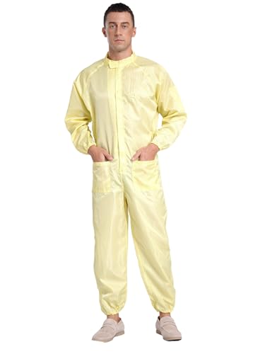 CHICTRY Tuta Intera da Lavoro Uomo Tuta Meccanico Protettiva con Cerniera e Cappuccio Abbigliamento Protettiva Lavabile e Riutilizzabile Antistatica Antipolvere Giallo B M