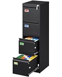 PEUKC 4 Drawer File Cabinet, Vertical Filing Cabinets with Lock, Metal File Cabinets for Home Office, Anti-Tip 4 Storage Drawers for Letter/Legal/A4/F4 Size (Assemble Required, Black)