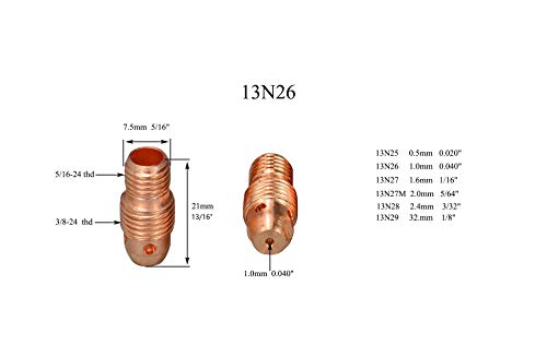 Image of RIVERWELD TIG Torch Collet Bodies 13N26 .040 inch & 1.0mm Consumables 10pcs