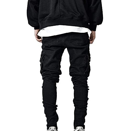 FZYLQY Mens Slim-fit Ripped Tapered Biker Jeans Pants Distressed Destroyed Slim Fit Jean Ripped Holes Skinny Denim Pants4