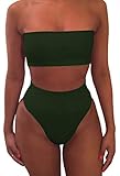 Viottisetet Bandeau Top Damen Bikini Set High Waist Badeanzug mit Abnehmbare Träger, Armeegrün, M