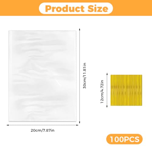 100 Stück Cellophantüten Klar 20 x 30 cm,OPP-Material Durchsichtige Tüten,Cellophantüten Groß mit 100 Twist Bindungen,Klarsichttüten zum Befüllen,für Geschenk,Brot,Süßwaren und Kekse