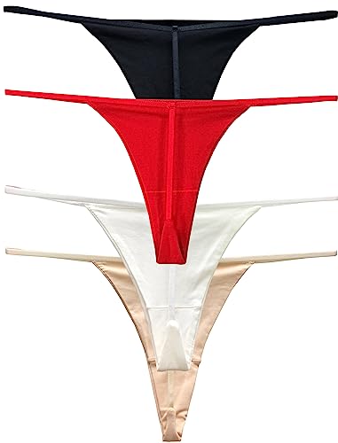 Cotton G String Thongs For Women T Back Gstring Underwear Seamless Panties Tangas Sexy 4 Pack Set (B/R/W/N, Medium) #TOP6