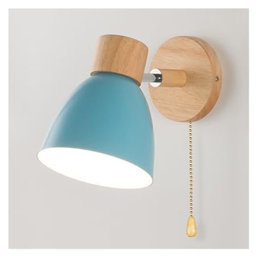 Applique en bois avec interrupteur tête orientable 6 couleurs luminaire E27 bleu