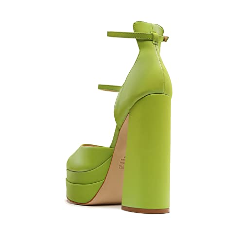 SCHUTZ Elysee Green Double Platform Ankle Strap Pointy Toe Block Heel Dress Pump3
