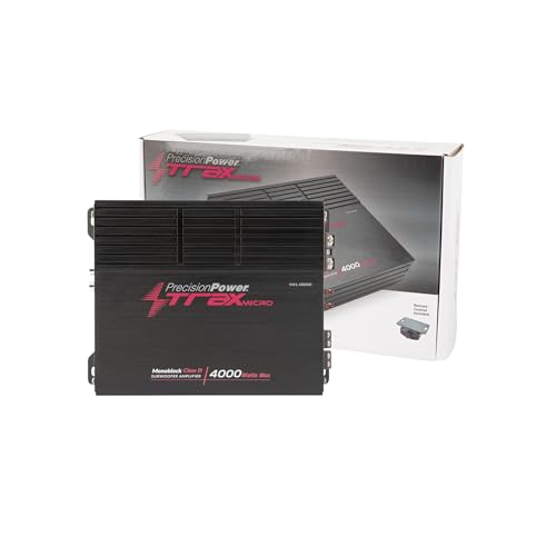 Precision Power Trax Micro Monoblock Class D Car Stereo Amplifier TM1.4000D – 4000W Single Channel Digital Subwoofer Amp with Wired Bass Control & High-Level Inputs for Powerful Audio