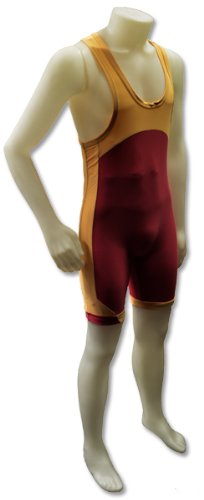 Ring to Cage Deluxe Wrestling Singlet- Hunter Green (Maroon & Vegas Gold, Small)