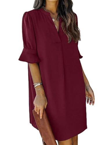 Image of QACOHU Summer Dresses for Women V Neck Ruffle Short Sleeve Casual Shift Dress