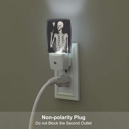 Image of Halloween Skull Skeleton Night Light,Plug-in Nightlights Auto Sensor Night Lamp Dusk to Dawn Lamp Home Decor for Nursery Children Girls Boys
