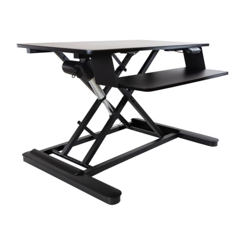Image of Ergotech Freedom Electronic Desk, Includes Fully Assembled E-Desk, Space for Two 24 inch Computer Screen Monitors, Touch of a Button Height Adjustment, Adjustable Keyboard Tray, Black