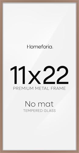 Image of Homeforia 11x22 Mocha Newspaper Frame, High End Metal 11 x 22 Picture Frame without Mat, 22x11 Thin Mocha Poster Frames for Wall, 11by22 inches Display Photo Frames, Tempered Glass, Wall Kit, Set of 1