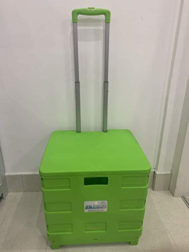 LEISURE DIRECT ® HEAVY DUTY EXTRA LARGE SHOPPING GROCERY FOLDING FOLDABLE CAR BOOT CART CRATE BOX TROLLEY FOR TEACHERS COLLEGE BOOKS FOLDERS 35KG CAPACITY FOLDS FLAT + LID (Lime Green + Lid 35kg) — image 1
