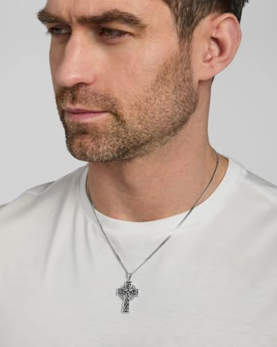 Men’s Celtic Cross Necklace Sterling Silver 2 Sided 20 Inches Chain Irish Made4
