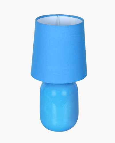 Image of Homesake Modern Small Ceramic LED Table Lamp, Classic Bedside Desk Lamp For Living Room Bedroom, Farmhouse Nightstand Lamps With Fabric Shade (Dovel Turquoise)