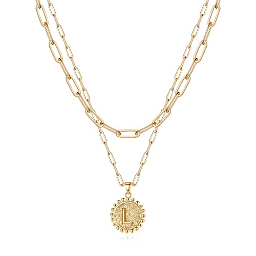 Yoosteel Gold Initial Necklaces for Women Gifts, 14K Gold Plated Dainty Handmade Layering Paperclip Choker Necklace Layering Personalized L Initial Necklaces for Women Daily Wear