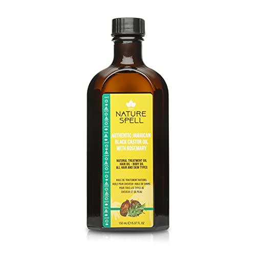 Nature Spell Auténtico aceite de ricino negro jamaicano con romero para cabello y cuerpo 150 ml