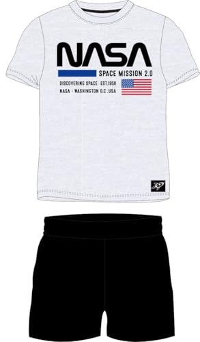 E plus M NASA Jungen Koordiniertes Set, Kurzarm T-Shirt und Hose, Sommer set, Grau Weiß, Kinder Freizeitanzug 100% Baumwolle Gr. 134-164 (grau/schwarz, 158/164)