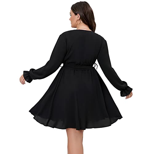 SCOMCHIC Women's Plus Size Long Sleeve Wrap V Neck Tie Waist A Line Mini Dress4