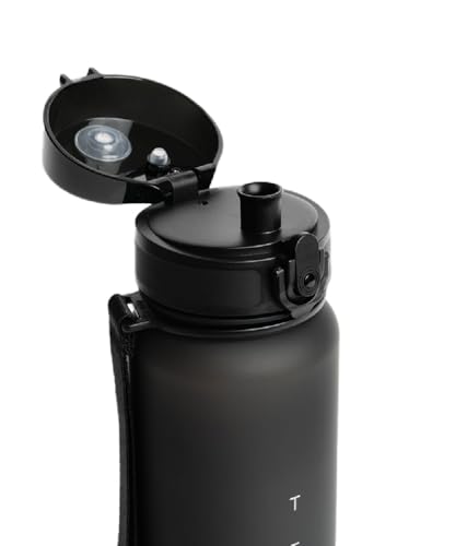 Image of TEGO Rise Tritan Water Bottle | 800ml Secure Flip Lock Lid | BPA-Free, Durable & Impact-Resistant | Wrist Strap for Easy Carry | Hydration Tracker | Gym, Office, Travel Water Bottle (Black)