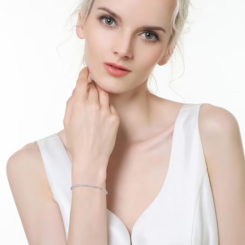 Moissanite Tennis Bracelet, Imitation diamond Bracelets for Women, 925 Sterling Silver Wedding Stacking Paperclip Classic Bracelets, D Color VVS1 Round Cut, GRA Certificate, 6.5+2 inch4