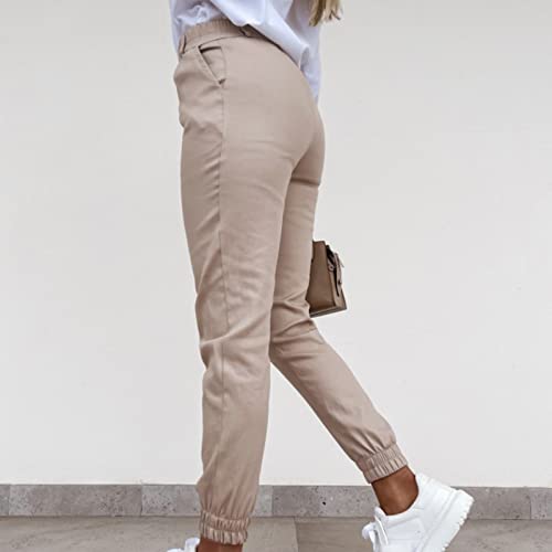 Women's High Waist Cropped Pants Casual Solid Color Slim Fit Long Pants Button Down Business Work Trousers2