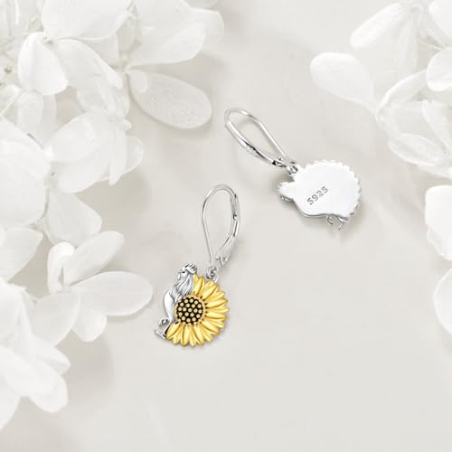 TIGER RIDER Chicken Rooster with Sunflower 925 Sterling Silver Dangle Earrings for Women Funny Animal Flower Jewelry Gifts for Birthday Christmas3
